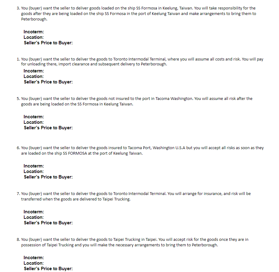 Please answer the following 8 questions using the chart given or any