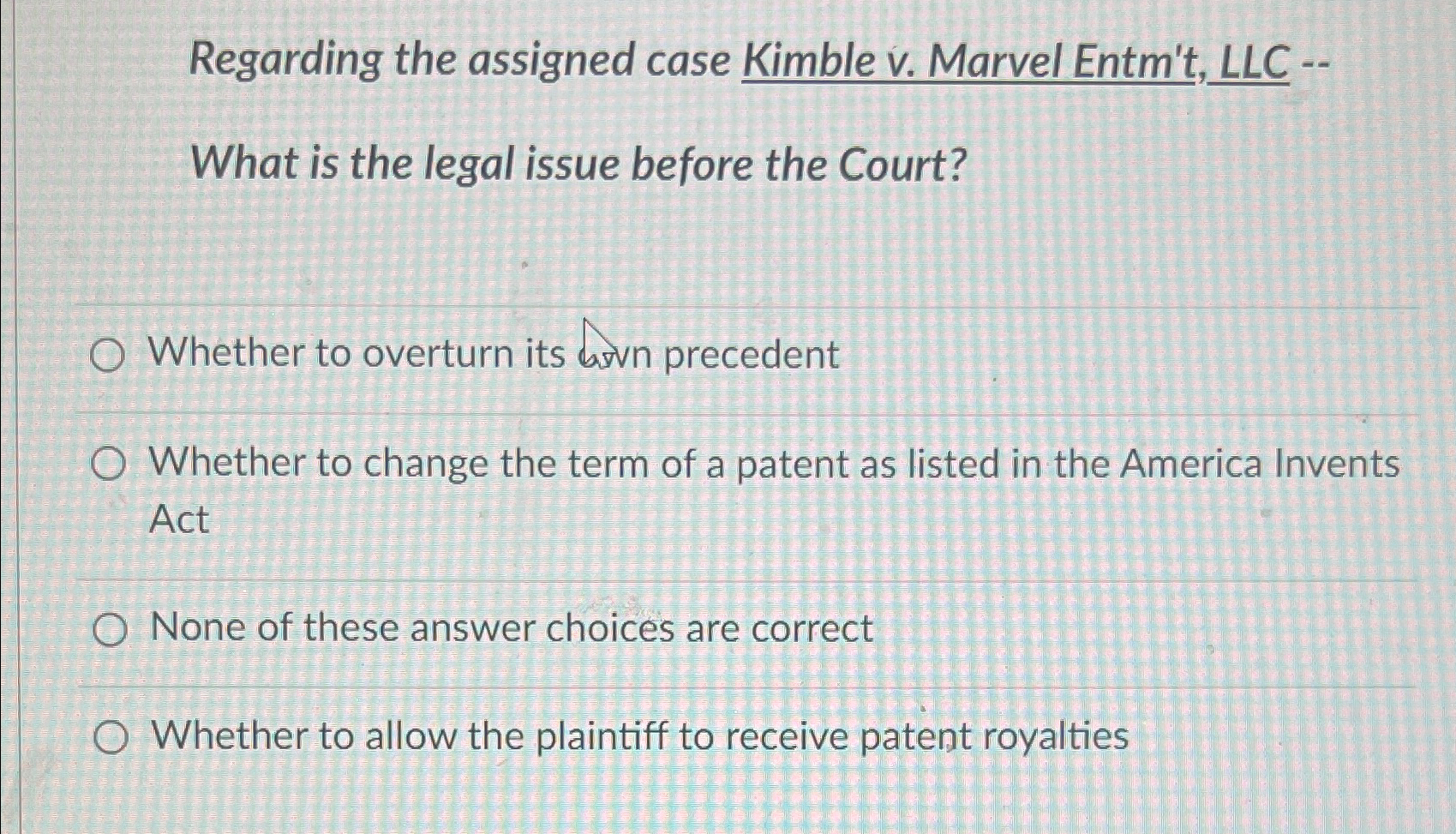  Regarding the assigned case Kimble v. Marvel Entm't, LLC -- What