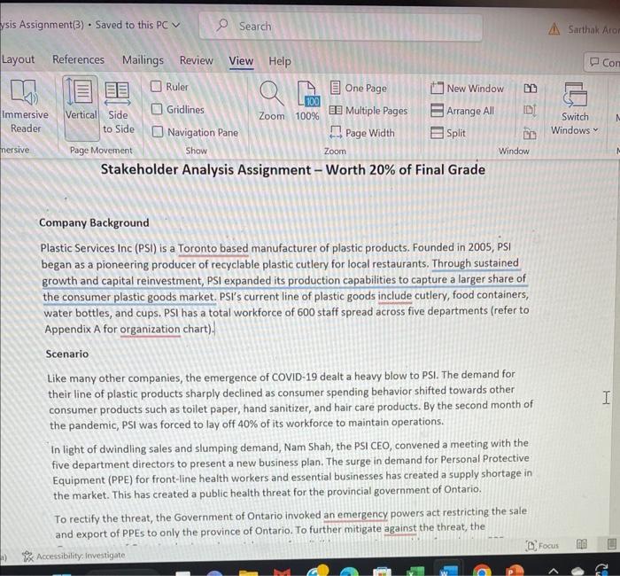  Stakeholder Analysis Assignment Worth 20% of Final Grade Company Background Plastic