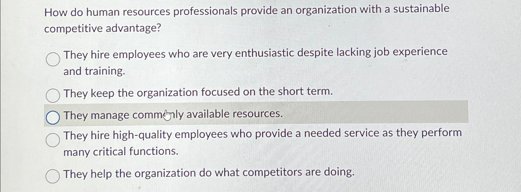  How do human resources professionals provide an organization with a sustainable