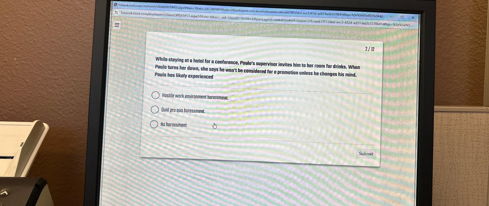  212 While staying at a hotel for a conference, Paulo's supervisor