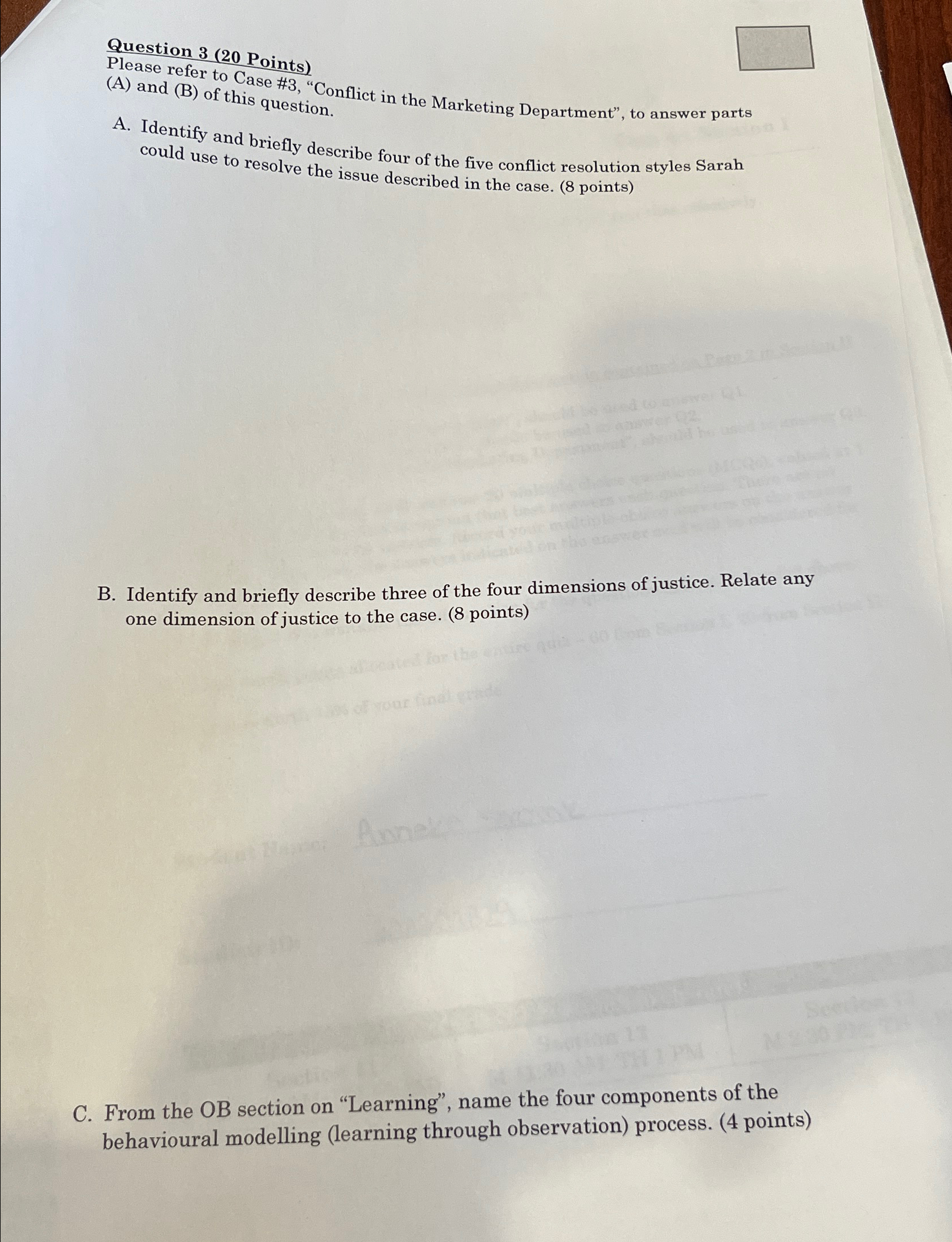  Question 3(20 Points) Please refer to Case #3, "Conflict in the