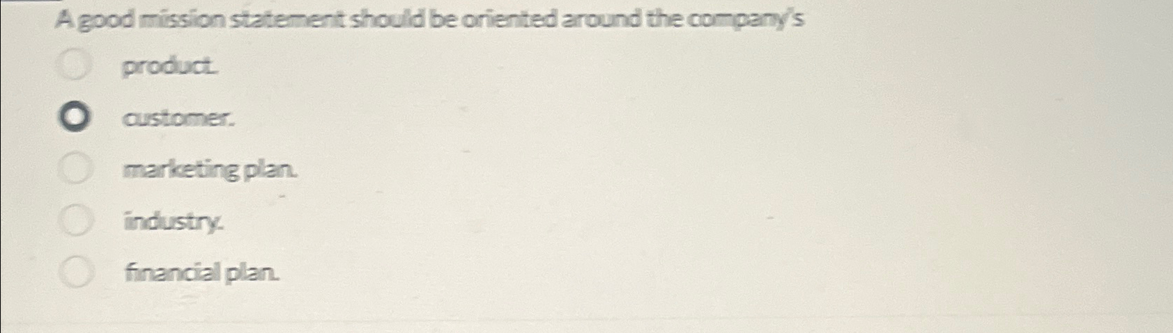  A good mission statement should be oriented around the company's product.