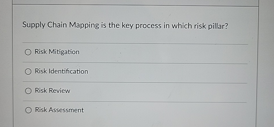  Supply Chain Mapping is the key process in which risk pillar?