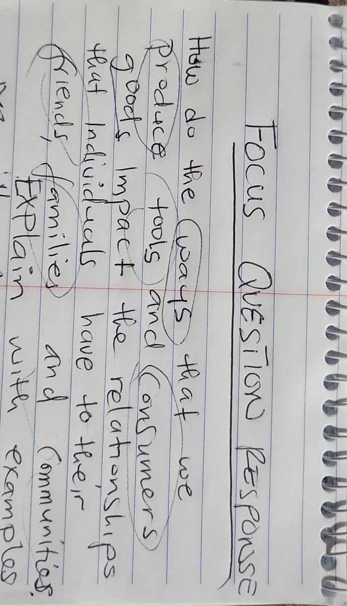  Focus Quesition Response How do the ways that we produce tools