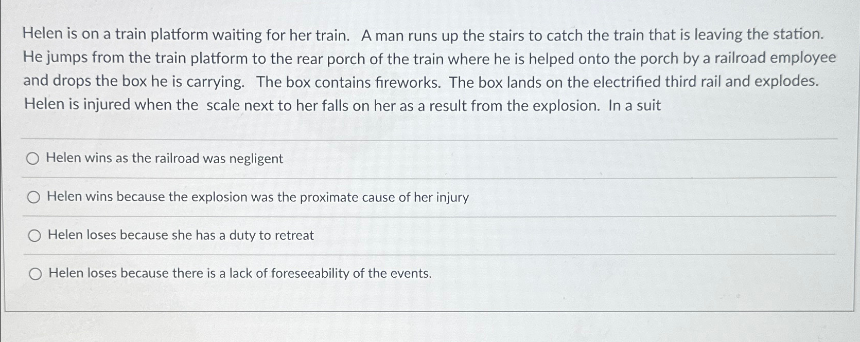  Helen is on a train platform waiting for her train. A