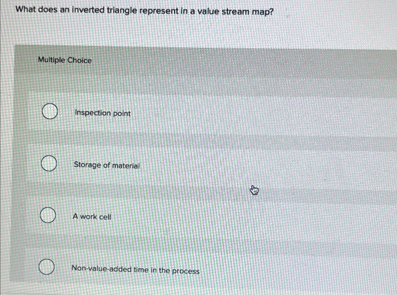 What does an inverted triangle represent in a value stream map?