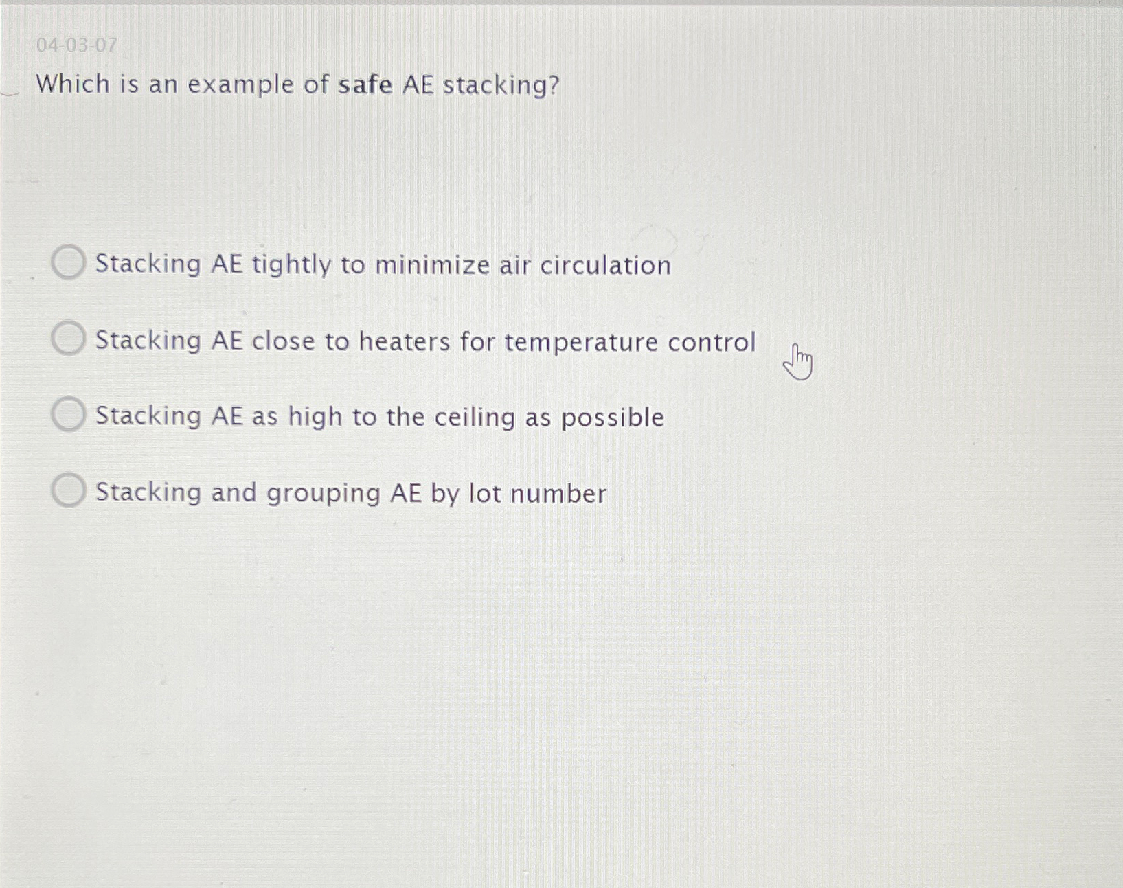  04-03-07 Which is an example of safe AE stacking? Stacking AE