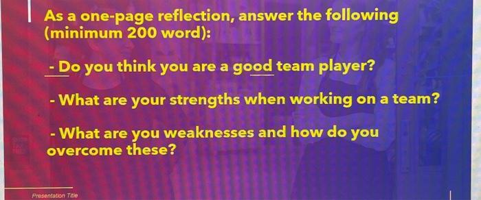  answer the following based on this activity As a one-page reflection,