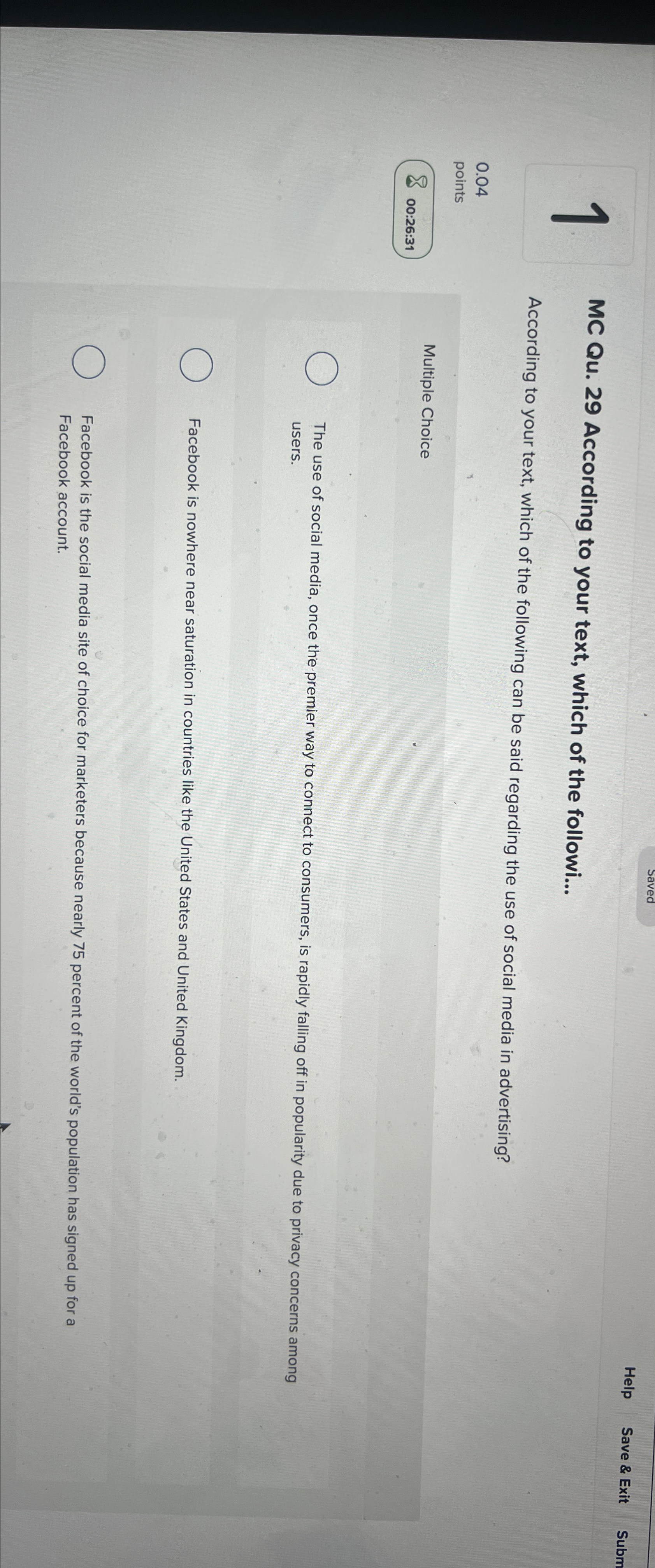  MC Qu.29 According to your text, which of the followi... According