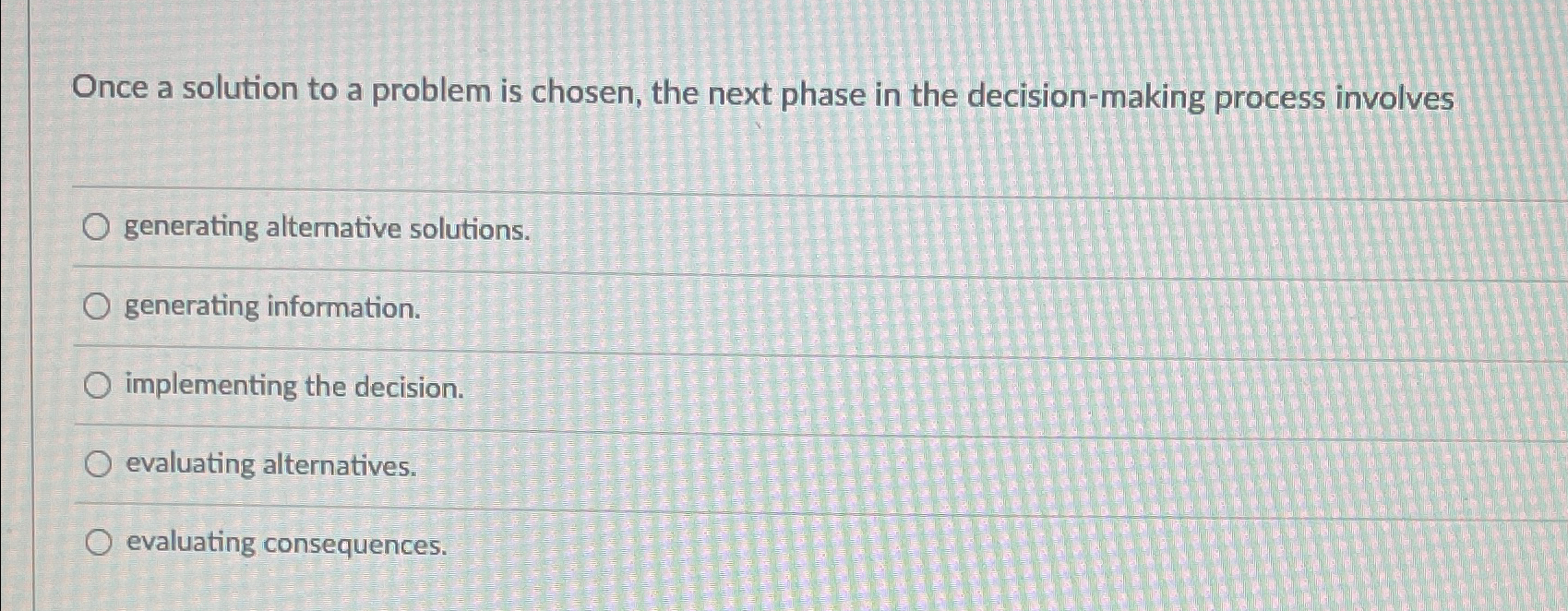 Once a solution to a problem is chosen, the next phase