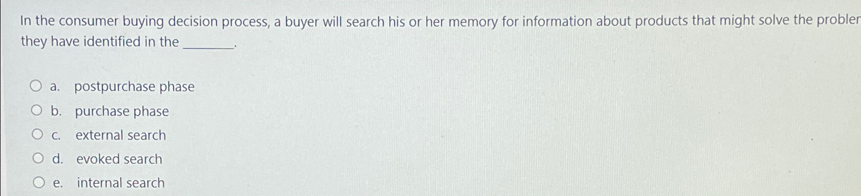  In the consumer buying decision process, a buyer will search his