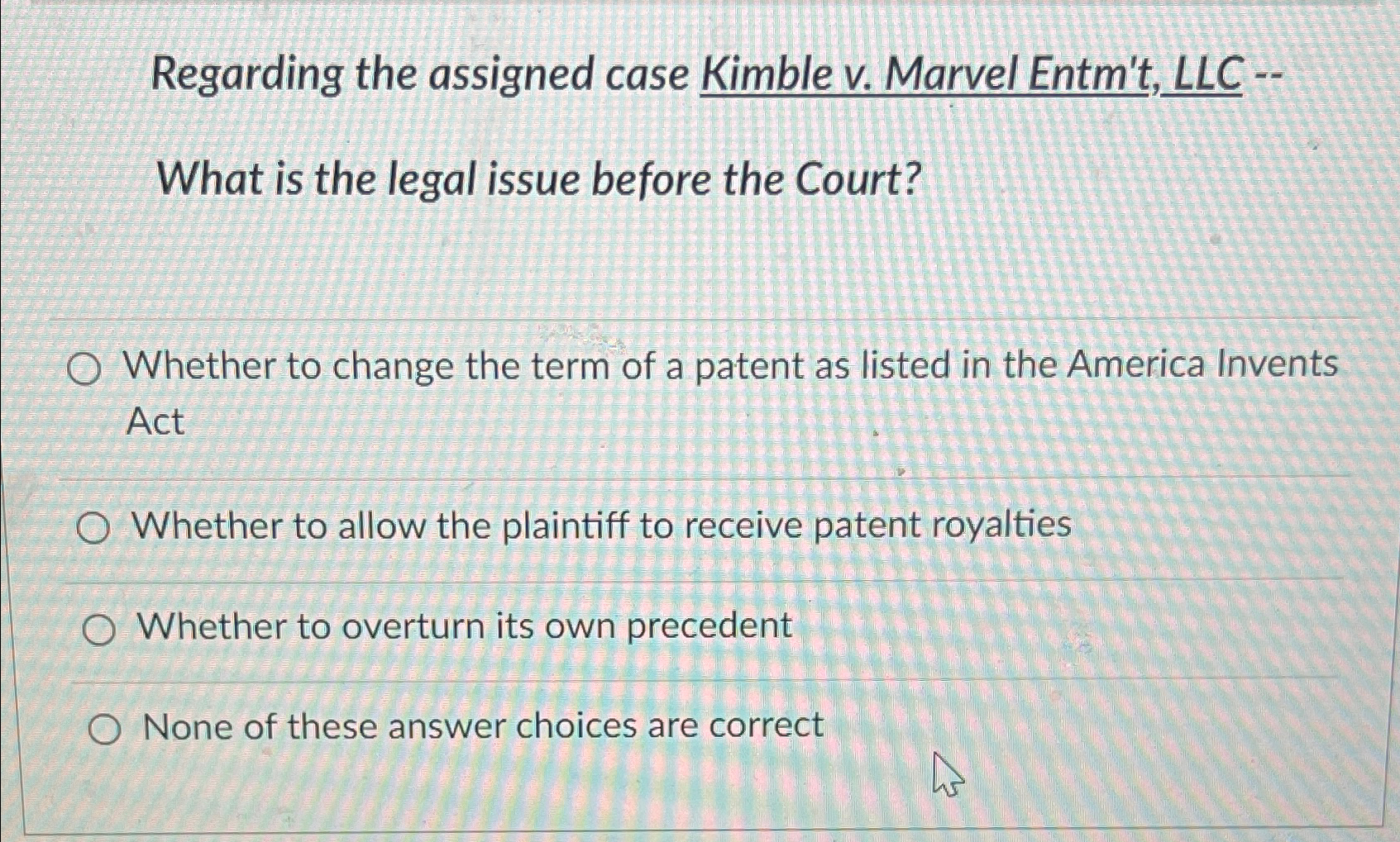  Regarding the assigned case Kimble v. Marvel Entm't, LLC -- What