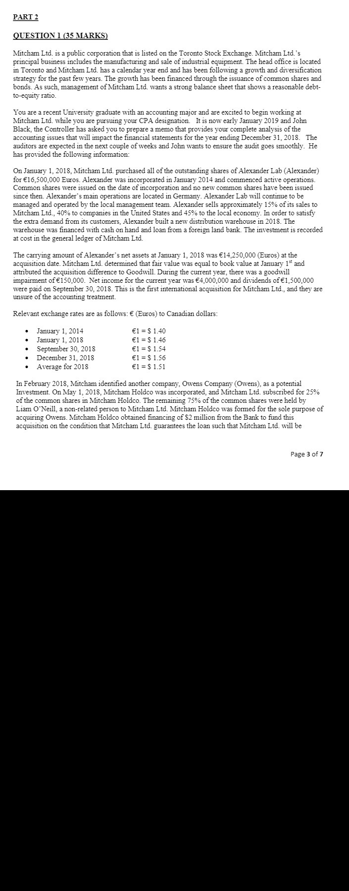  PART 2 QUESTION 1 (35 MARKS) Mitcham Ltd. is a public