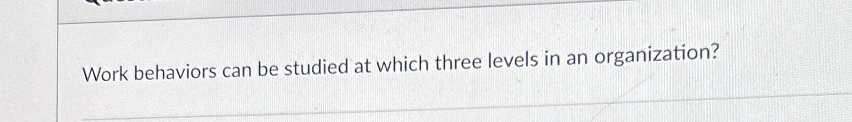  Work behaviors can be studied at which three levels in an