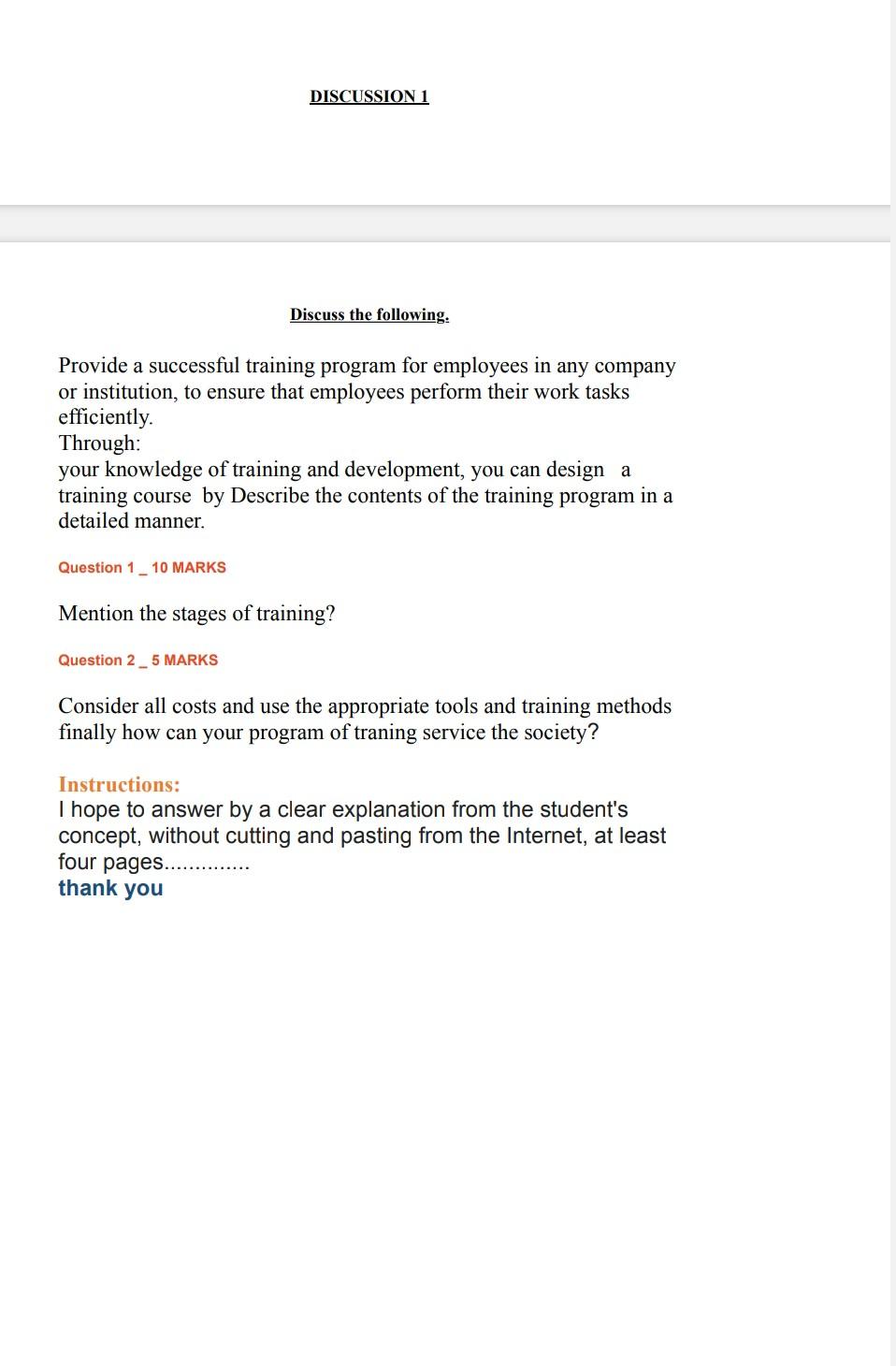  could you answer these assignment please. Provide a successful training program