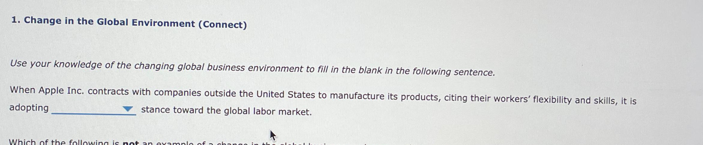  Change in the Global Environment (Connect) Use your knowledge of the