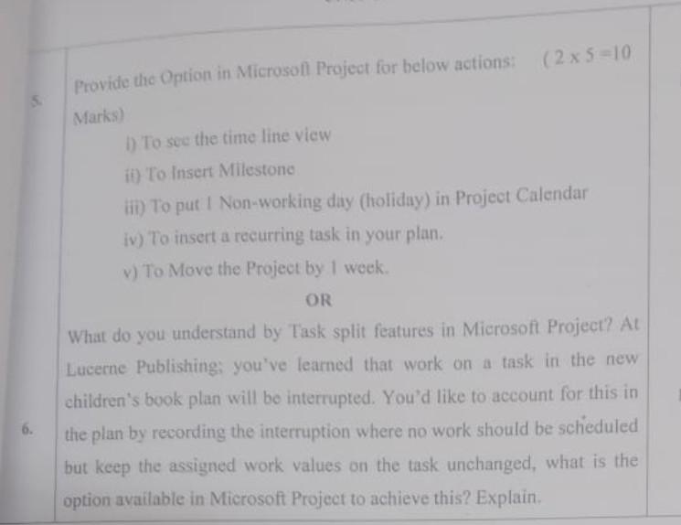 Pl ans both question ans 5 & 6 MS Project 2013 Based