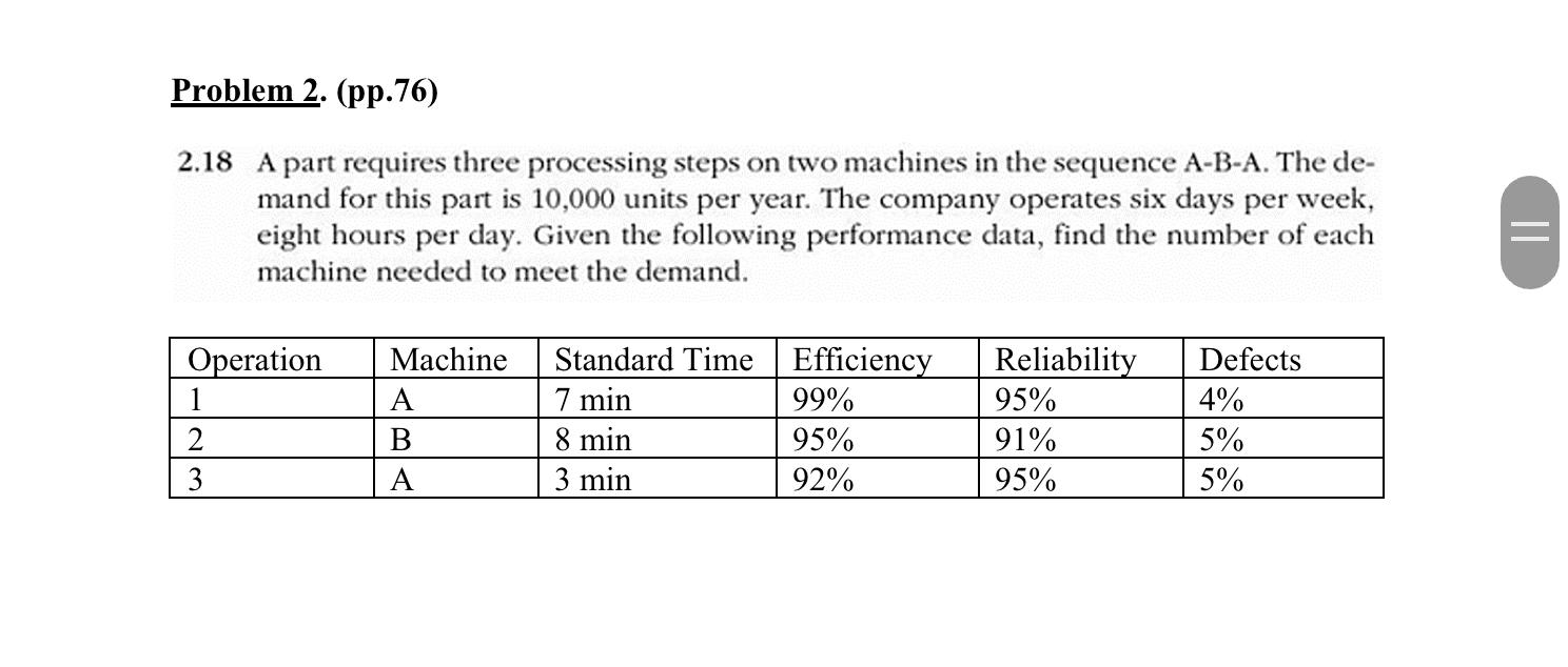  Problem 2.(pp.76) 2.18 A part requires three processing steps on two