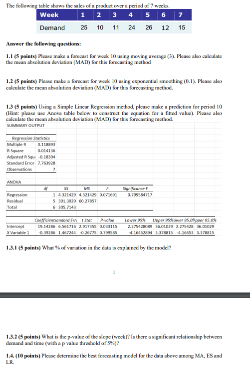  Answer the following questions: 1.1(5 points) Please make a forecast for