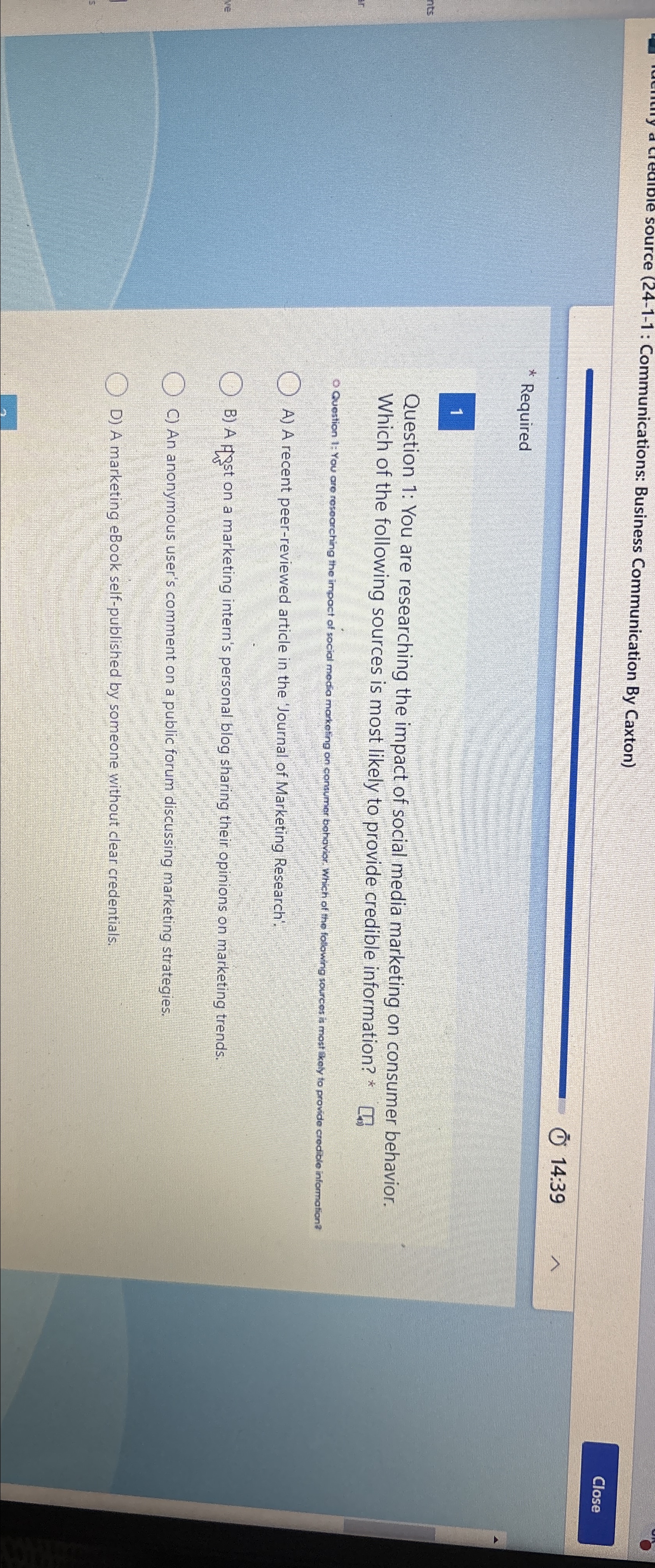  source (24-1-1: Communications: Business Communication By Caxton) Required 1 Question 1: