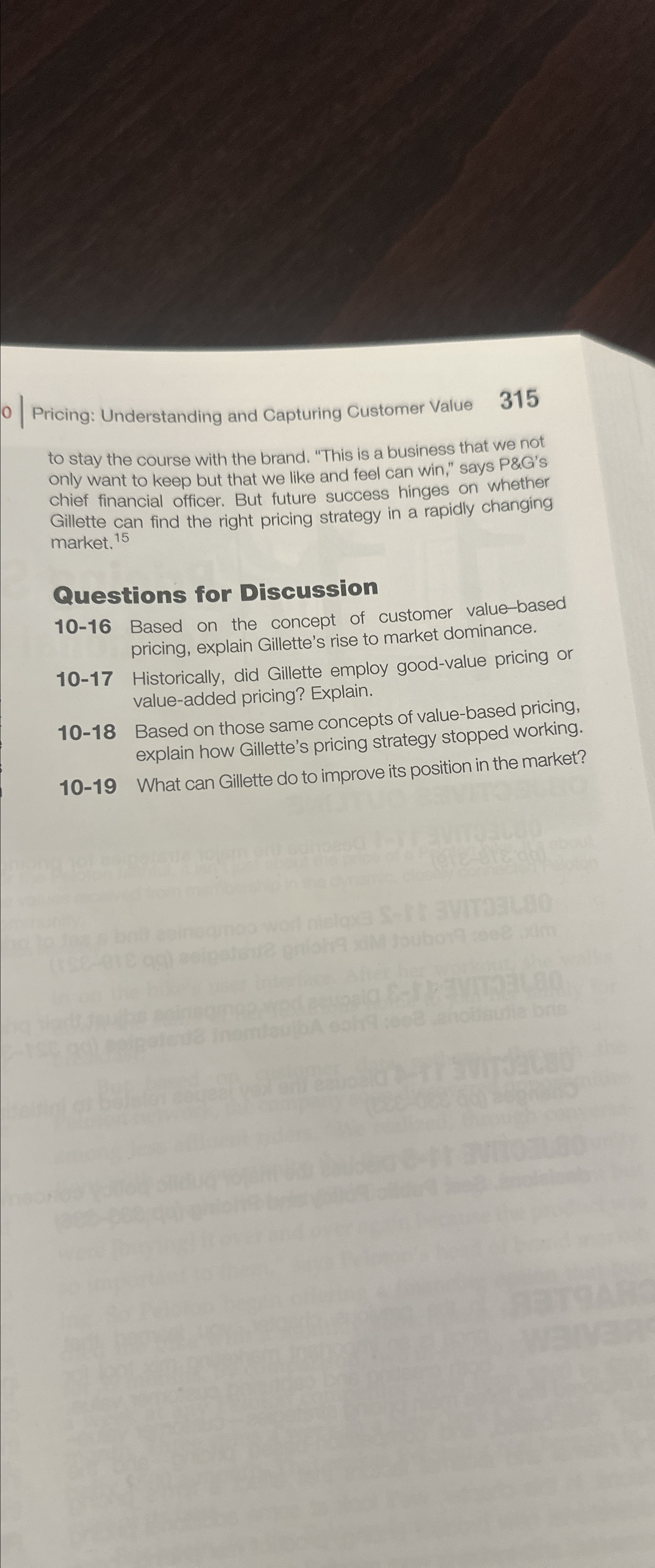  Pricing: Understanding and Capturing Customer Value 315 to stay the course
