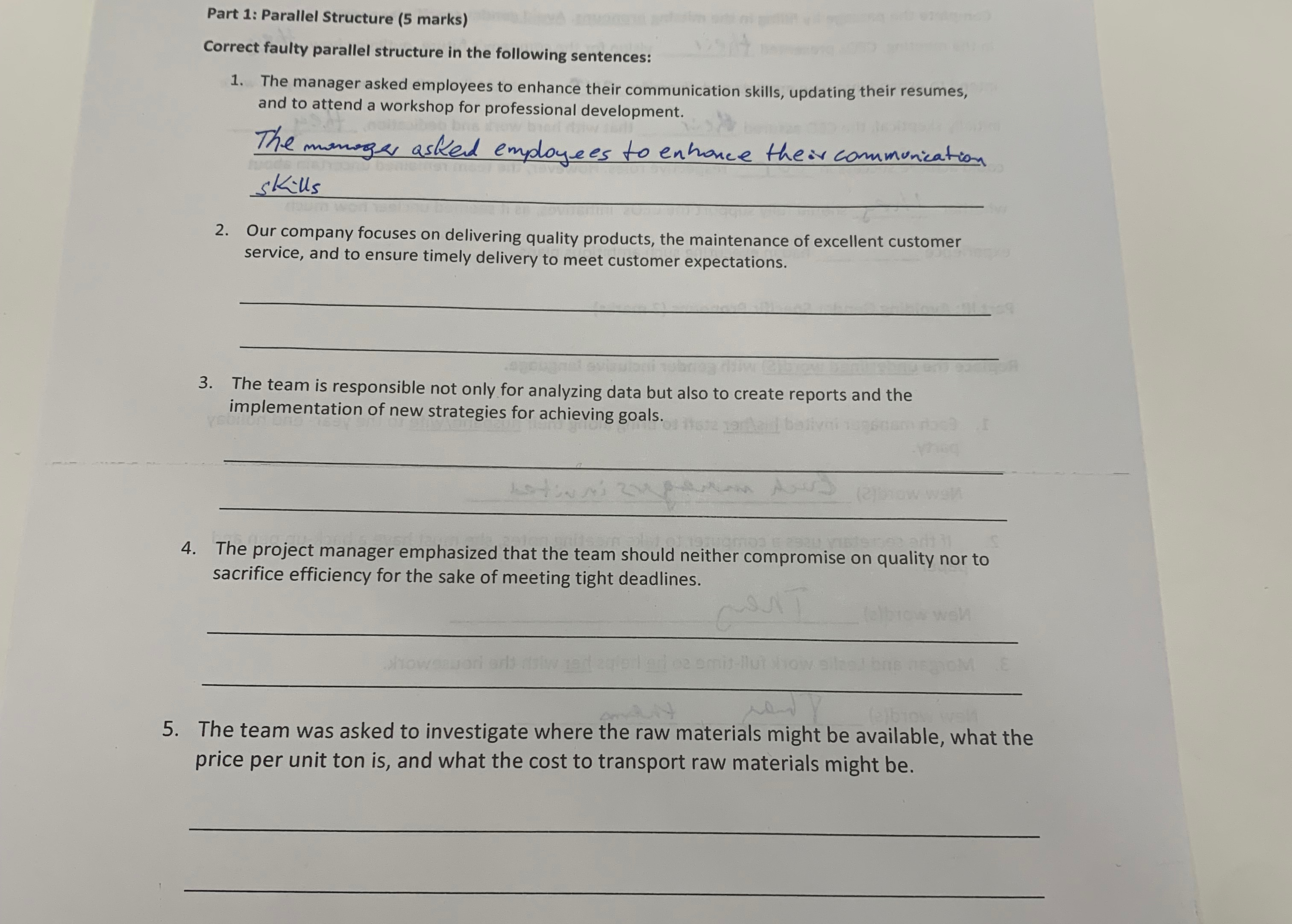  Its Parallels Part 1: Parallel Structure (5 marks) Correct faulty parallel