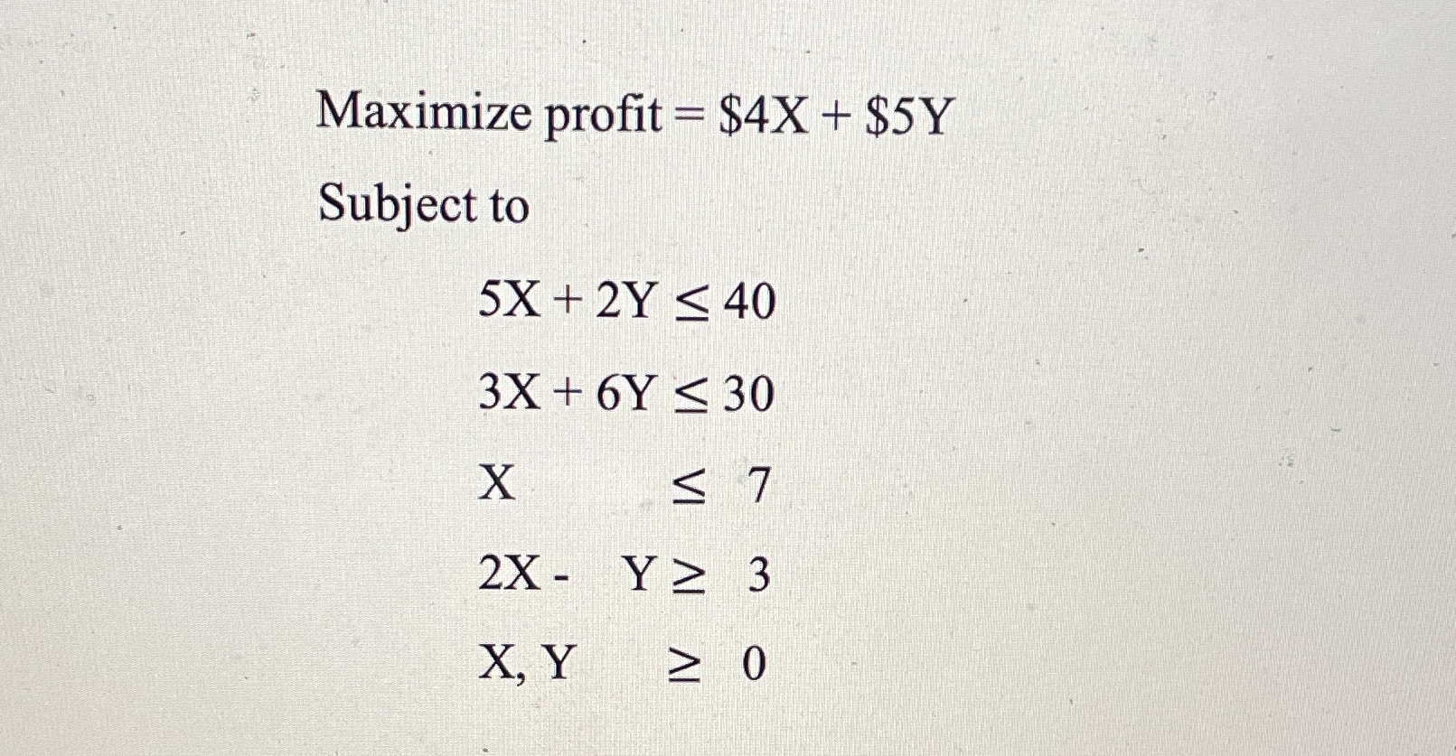 Use excel solver Maximize profit = $4X + $5Y Subject to 5X