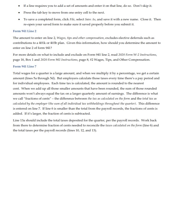 941, part 1, and part 2. You do not need to complete