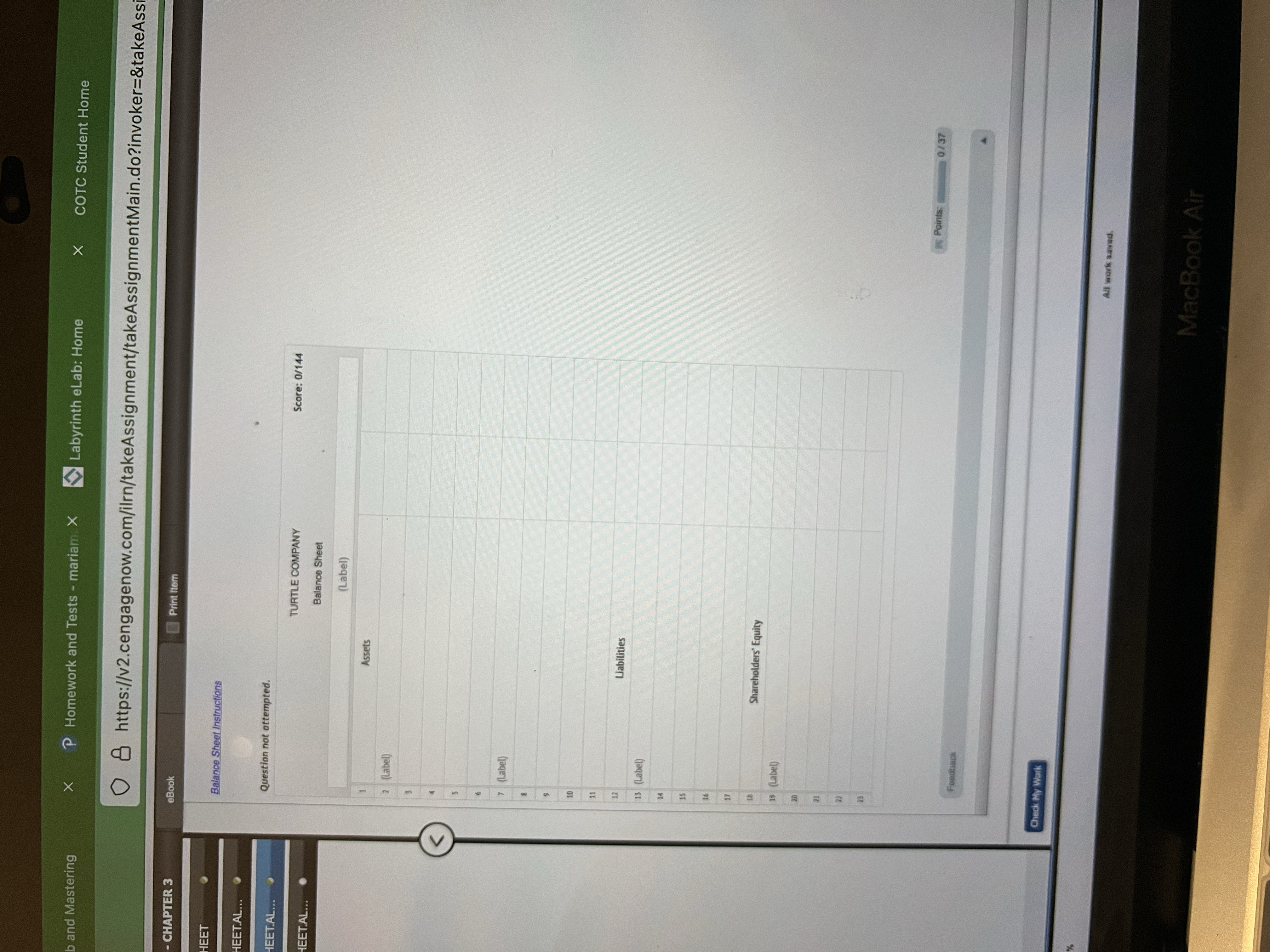 X COTC Student Home X P Homework and Tests - mariam