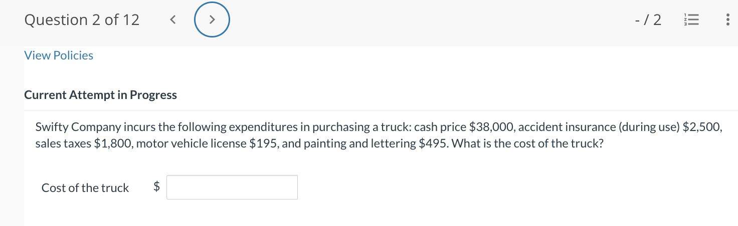 Progress These expenditures were incurred by Shefeld Company in purchasing land: cash