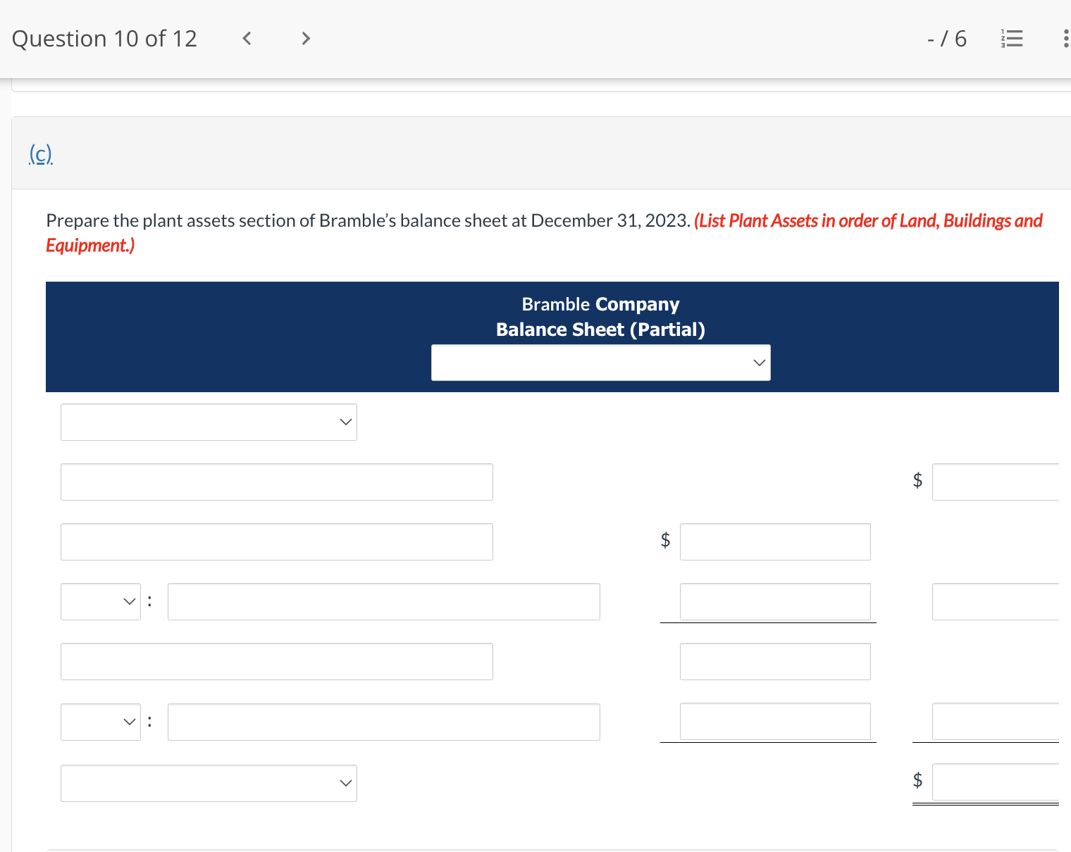 Sheet (Partial) on. Question 11 of12