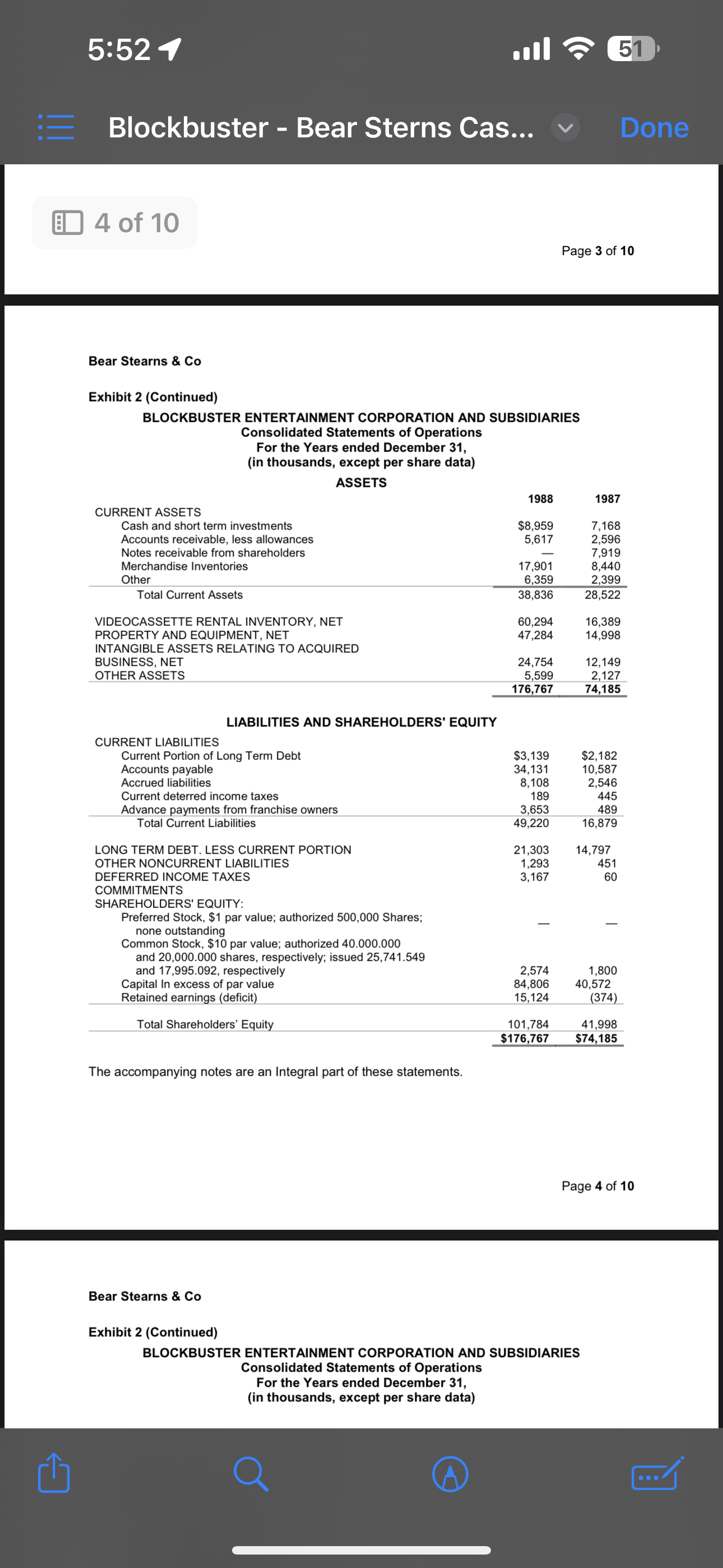 following 10 questions, using the financial statement data from Blockbuster Entertainment Corporation.