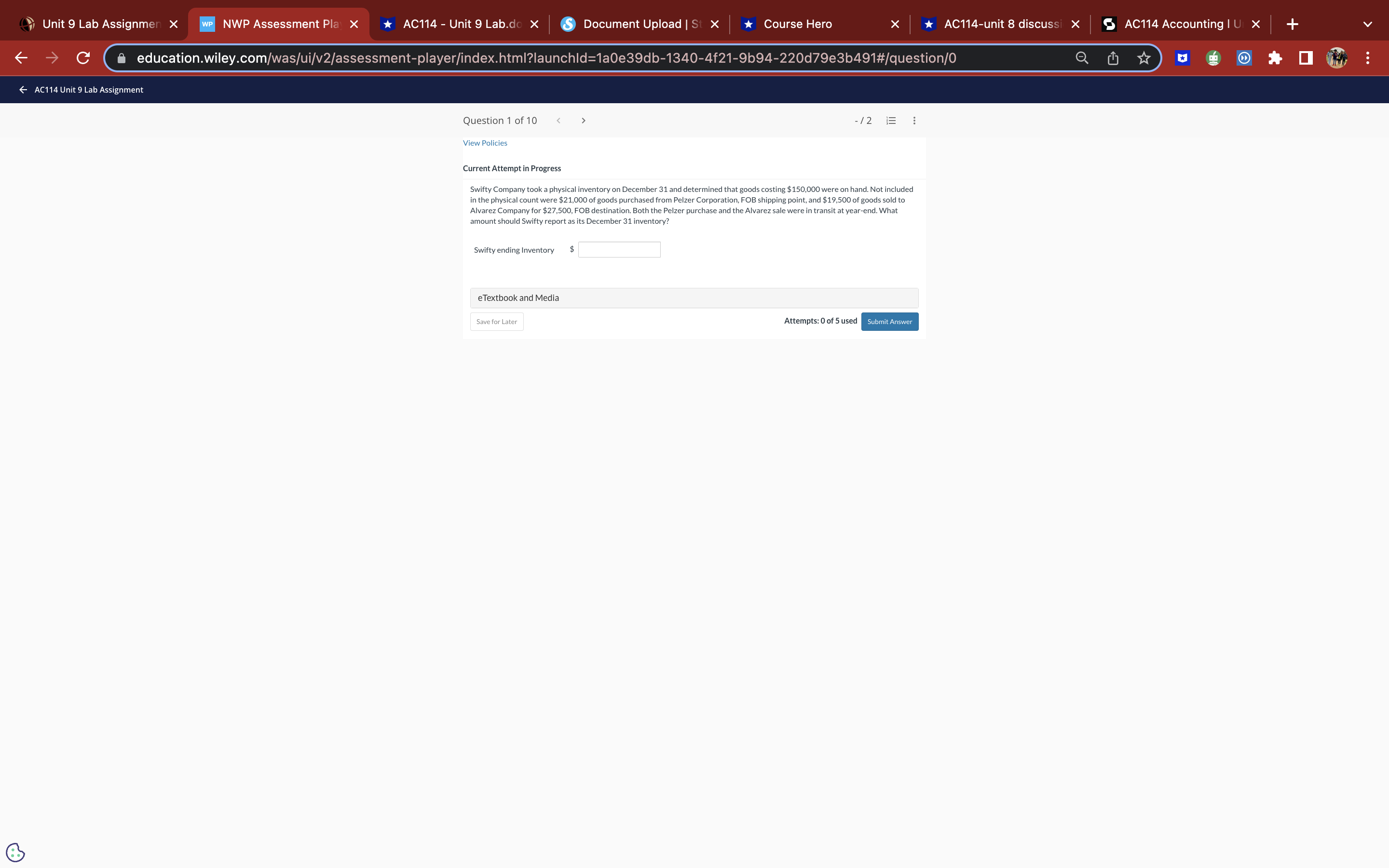 Unit 9 Lab Assignmen X WP NWP Assessment Pla X AC114