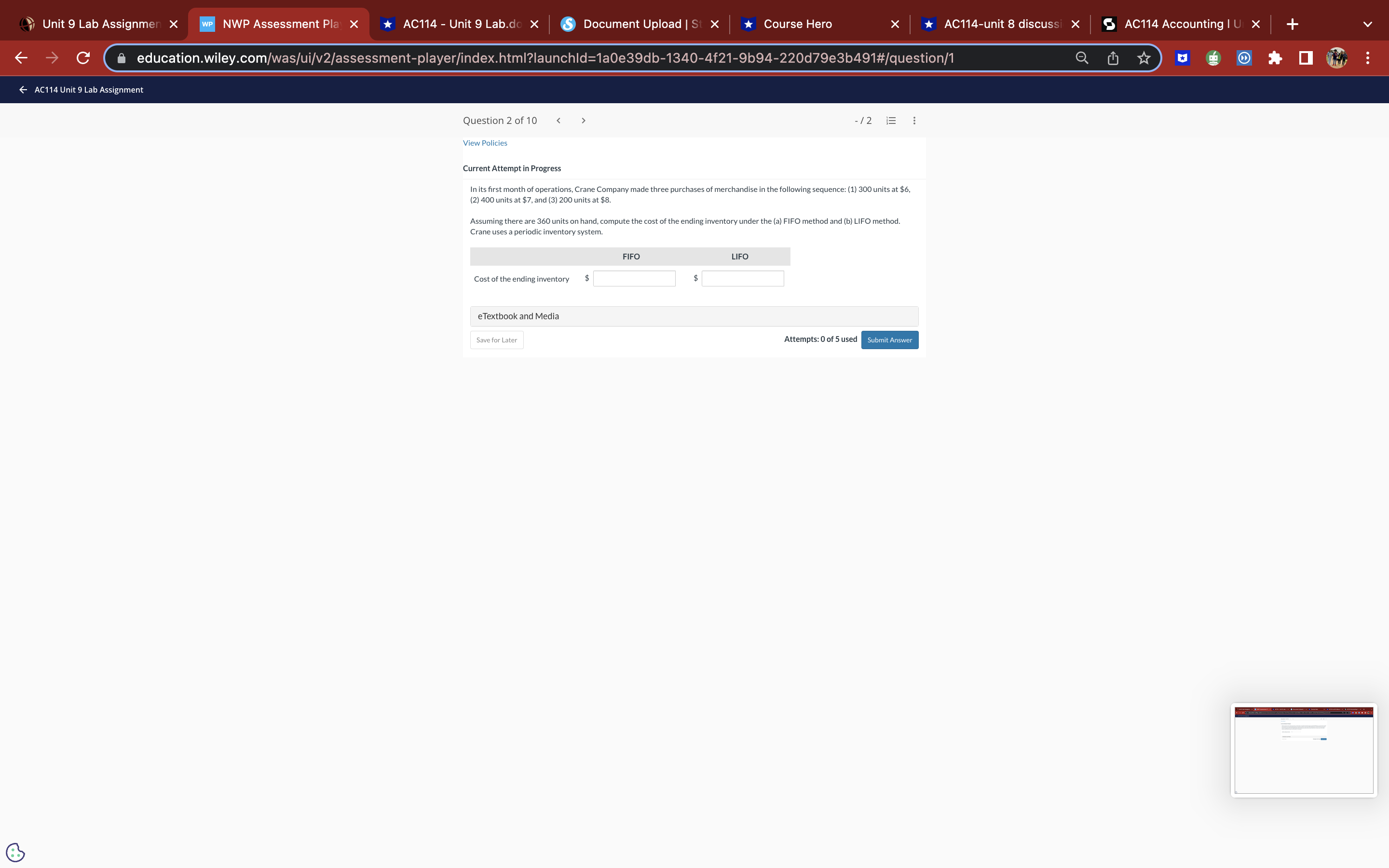 - Unit 9 Lab.do x S Document Upload | St x Course