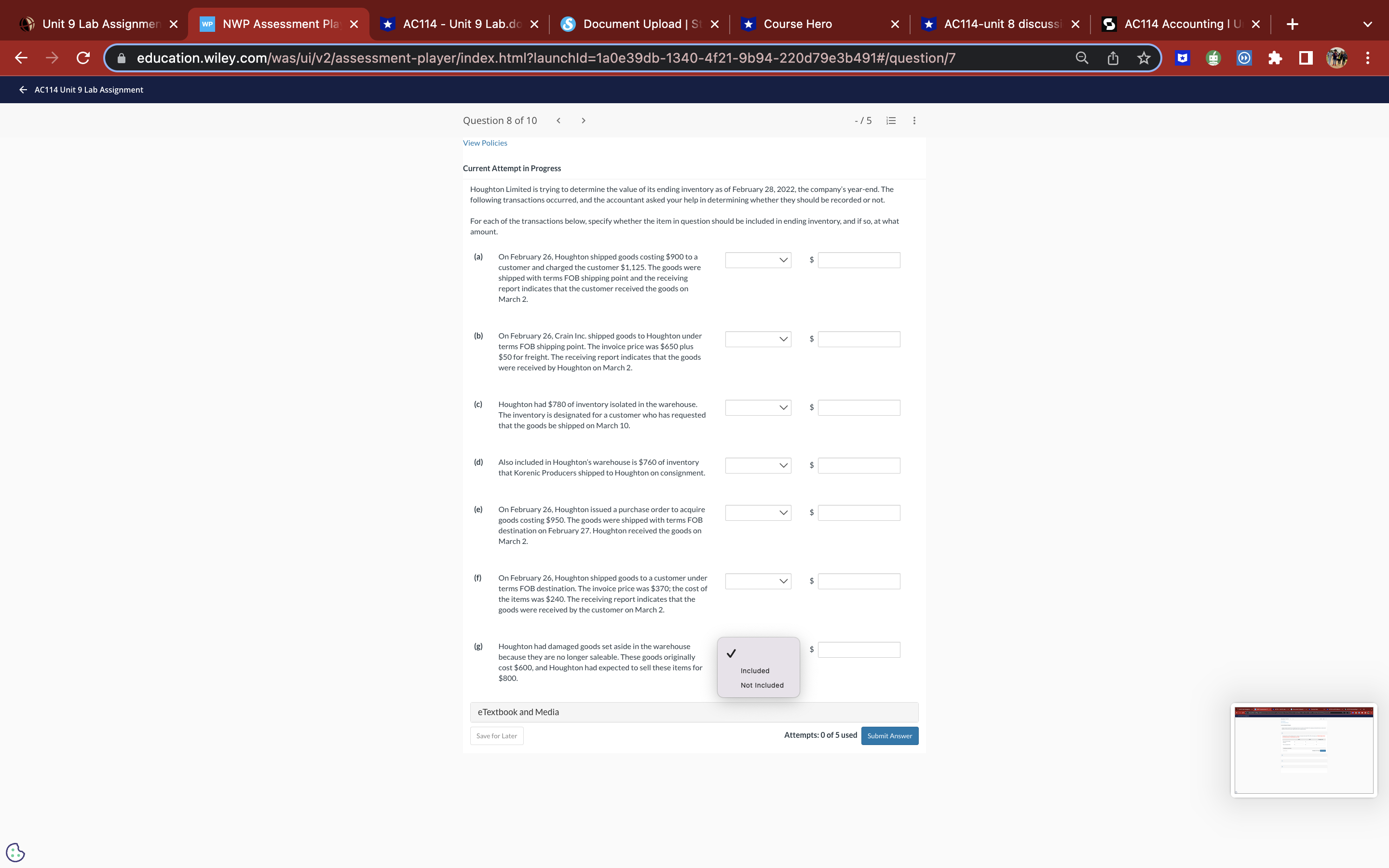 count were $21,000 of goods purchased from Pelzer Corporation, FOB shipping point,