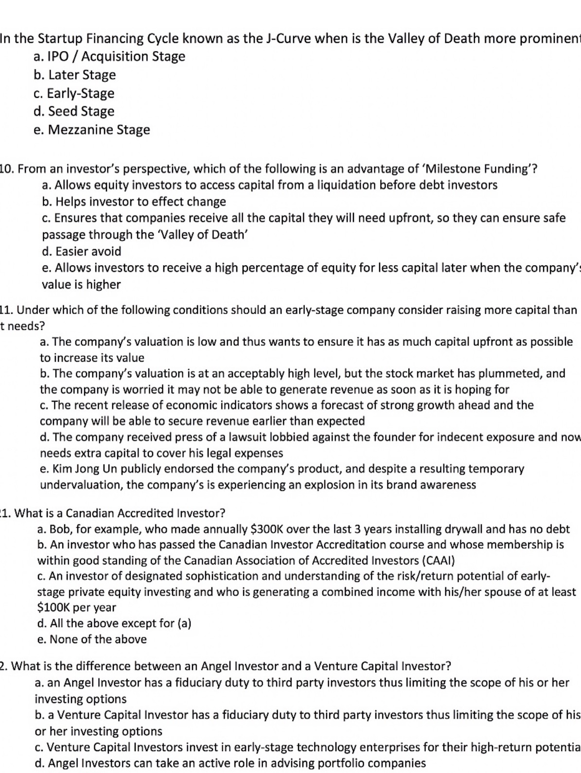 TopicVenture capital The last question has option ea and d in the