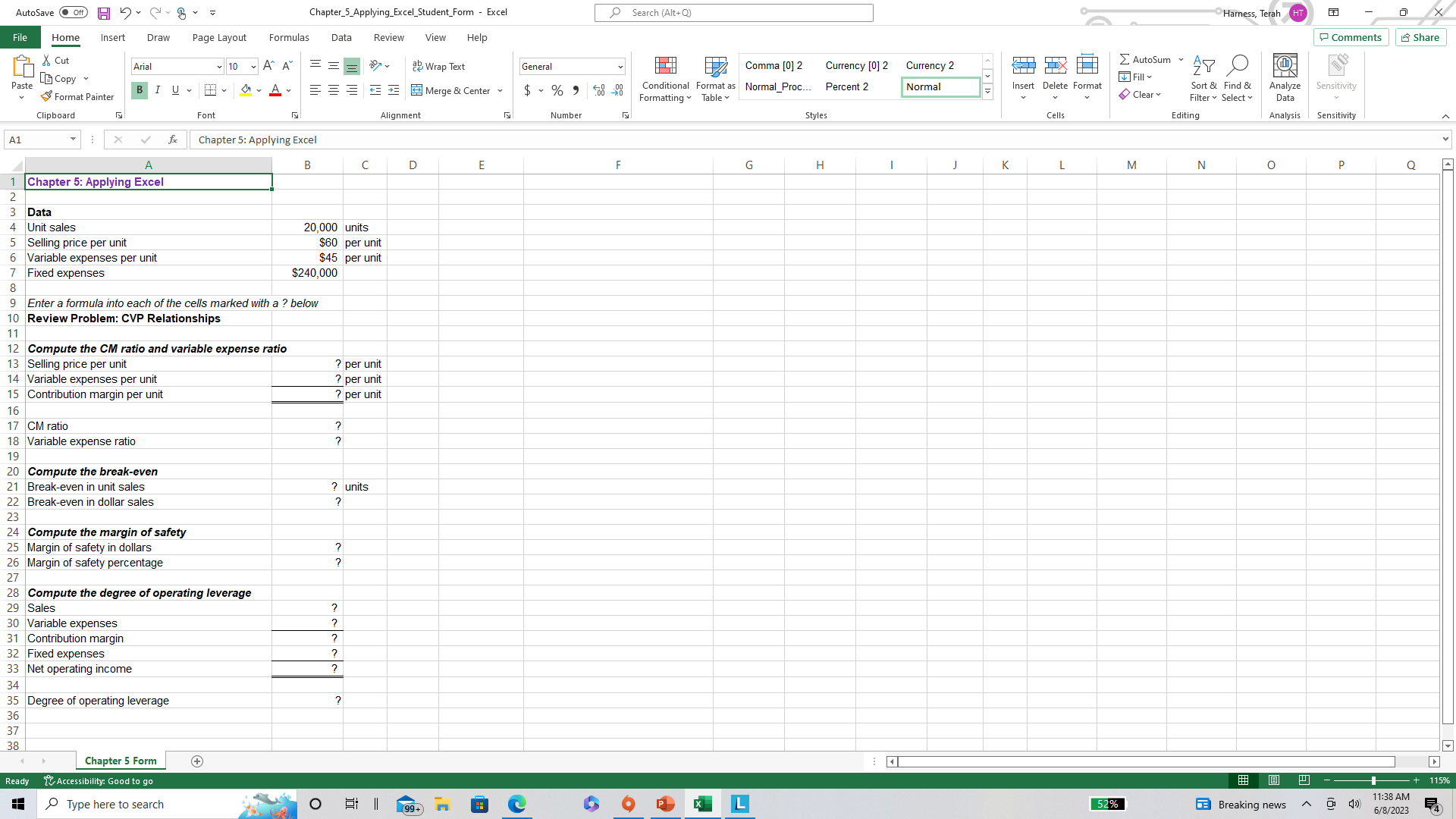 AutoSave (C Of H - - B. = Chapter_5_Applying_Excel_Student_Form - Excel