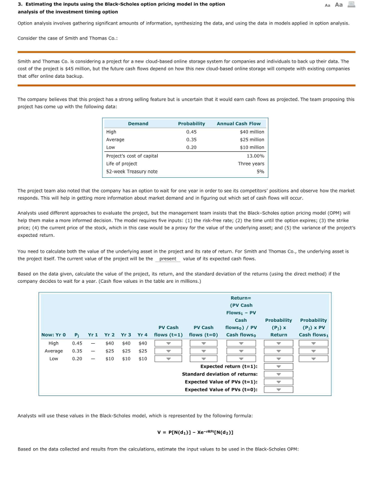  3. Estimating the inputs using the Black-Scholes option pricing model in