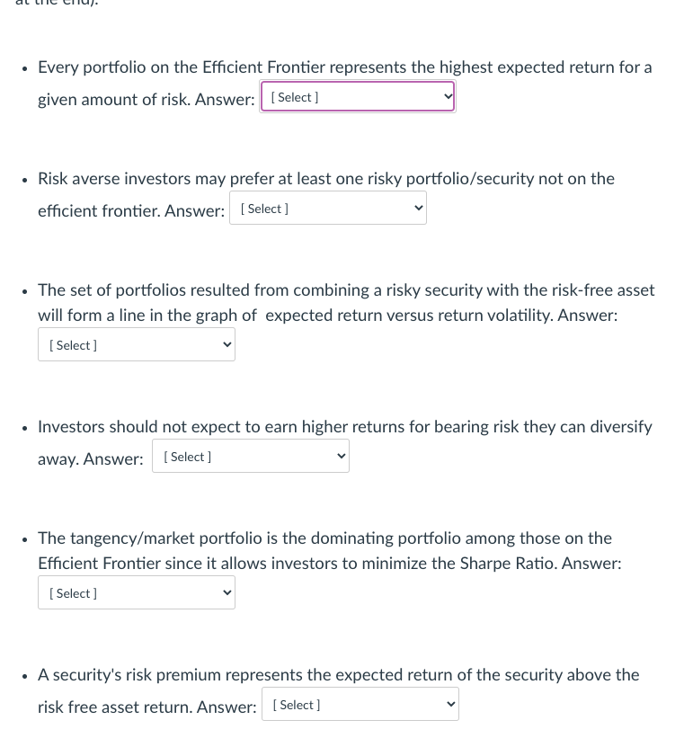 . Every portfolio on the Efficient Frontier represents the highest expected