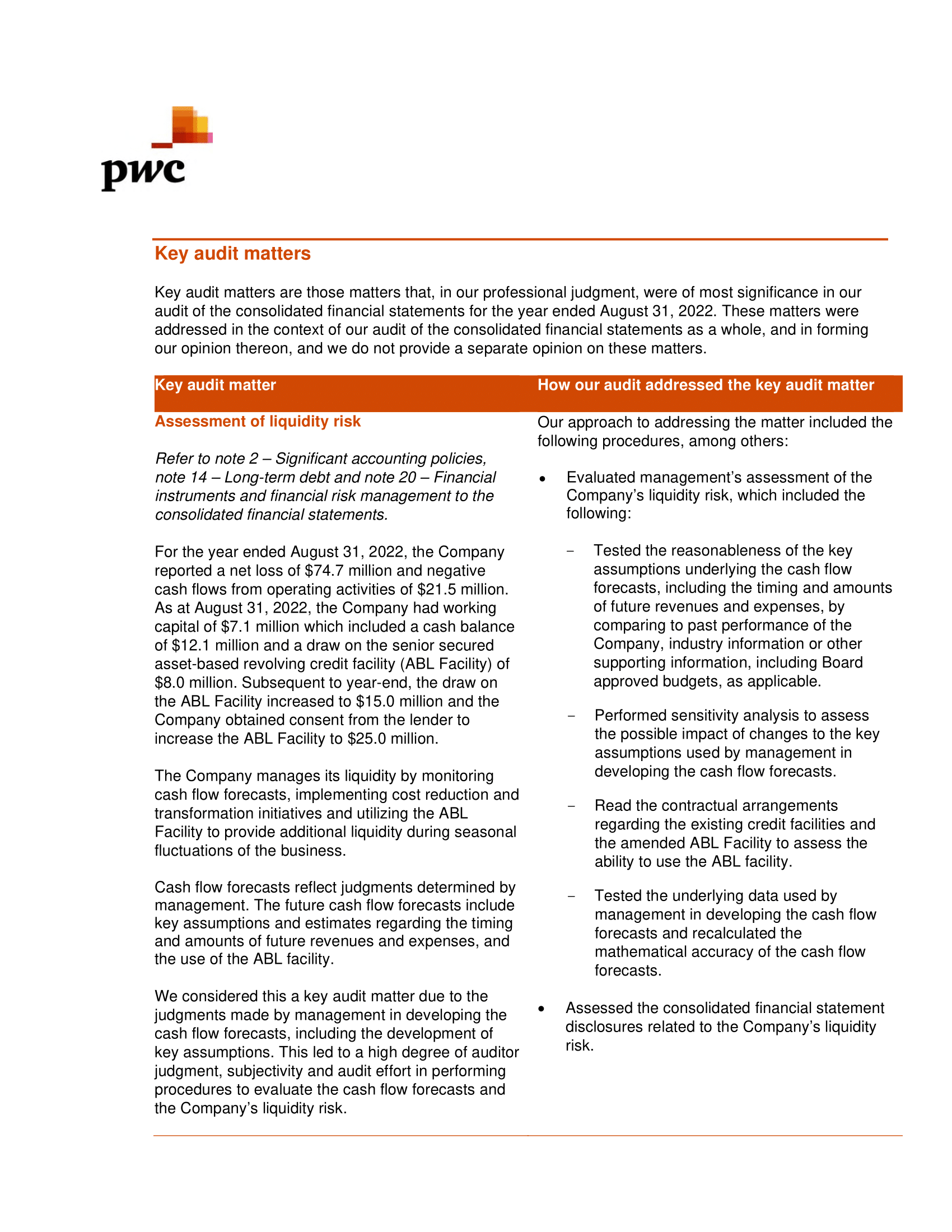 consolidated financial statements of Postmedia Network Canada Corp. (the \"Company\") and its