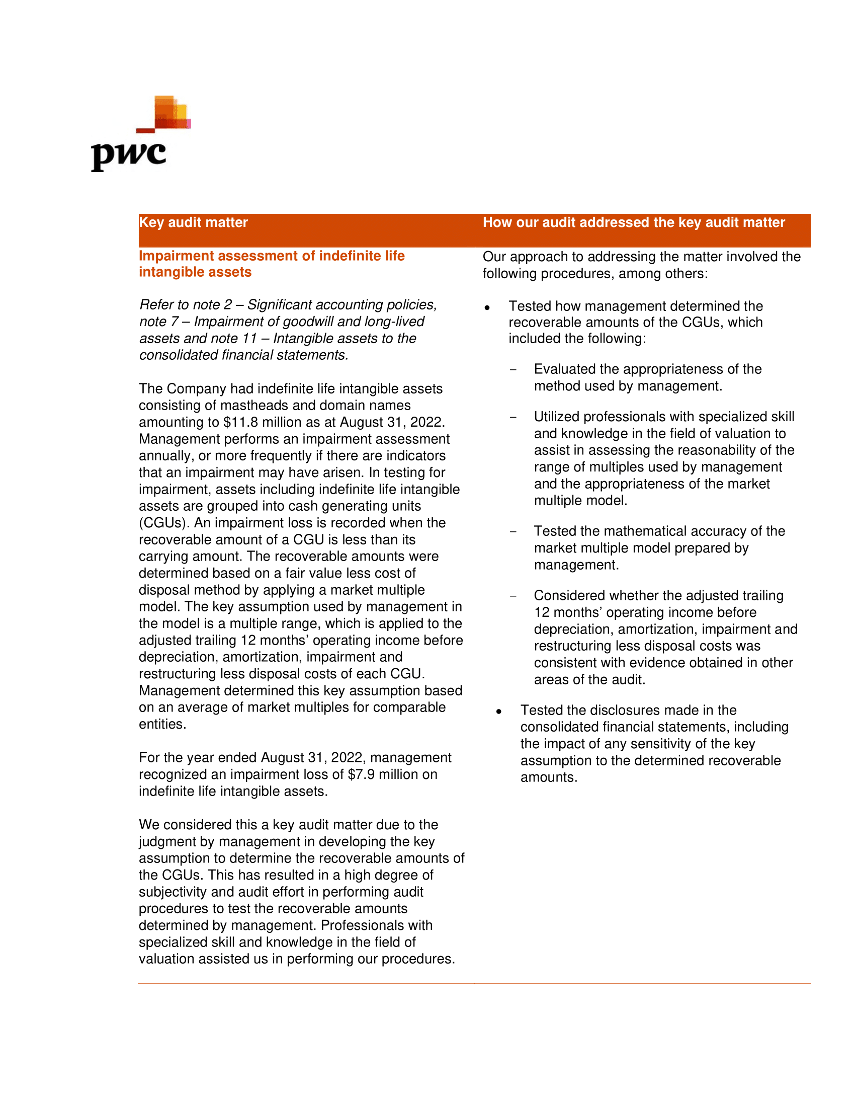 subsidiaries are the responsibility of management and have been approved by the