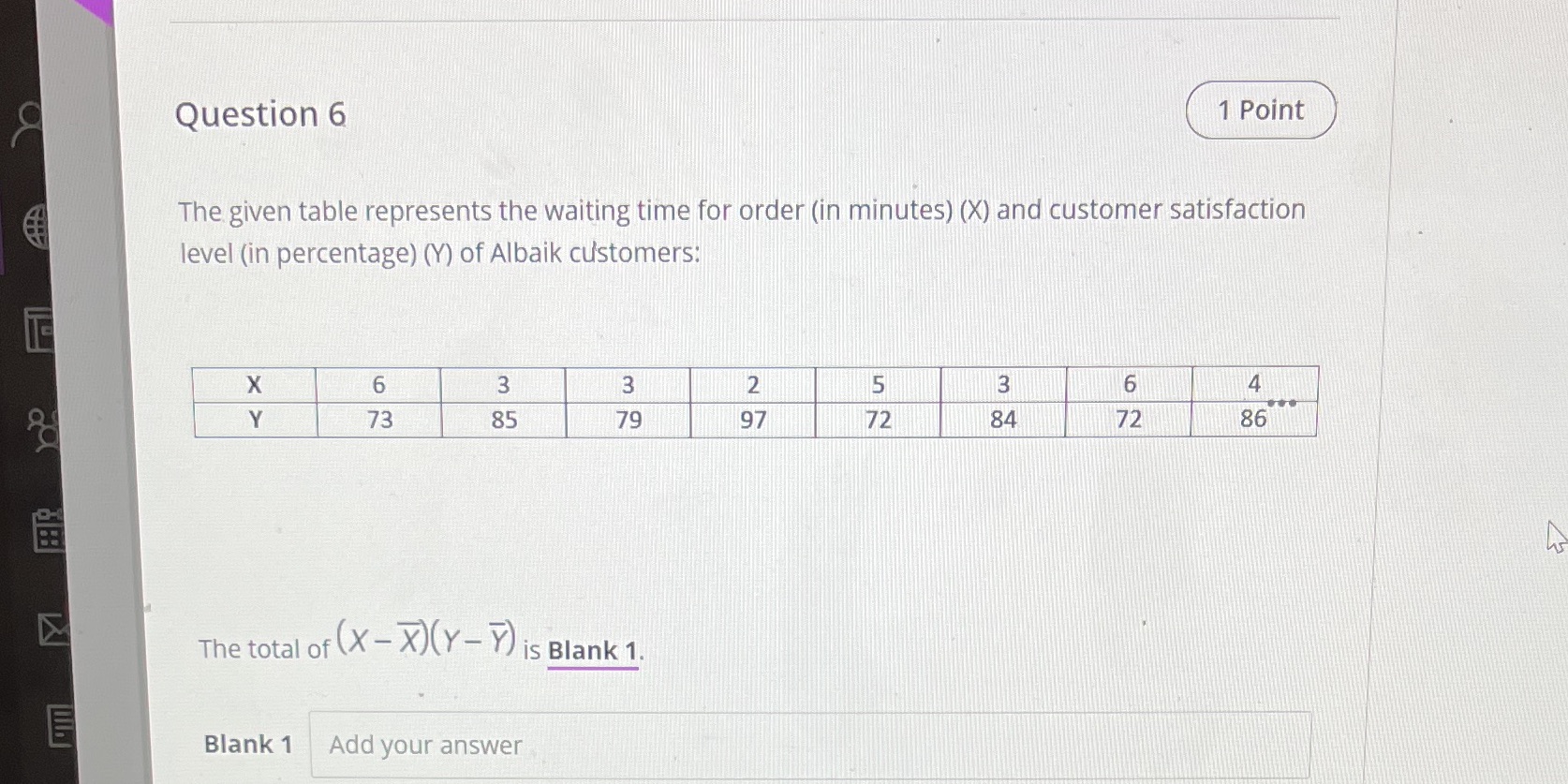  Question 6 1 Point The given table represents the waiting time