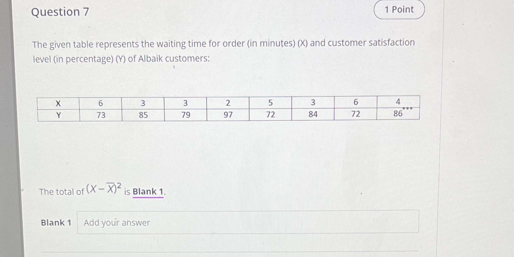  Question 7 1 Point The given table represents the waiting time