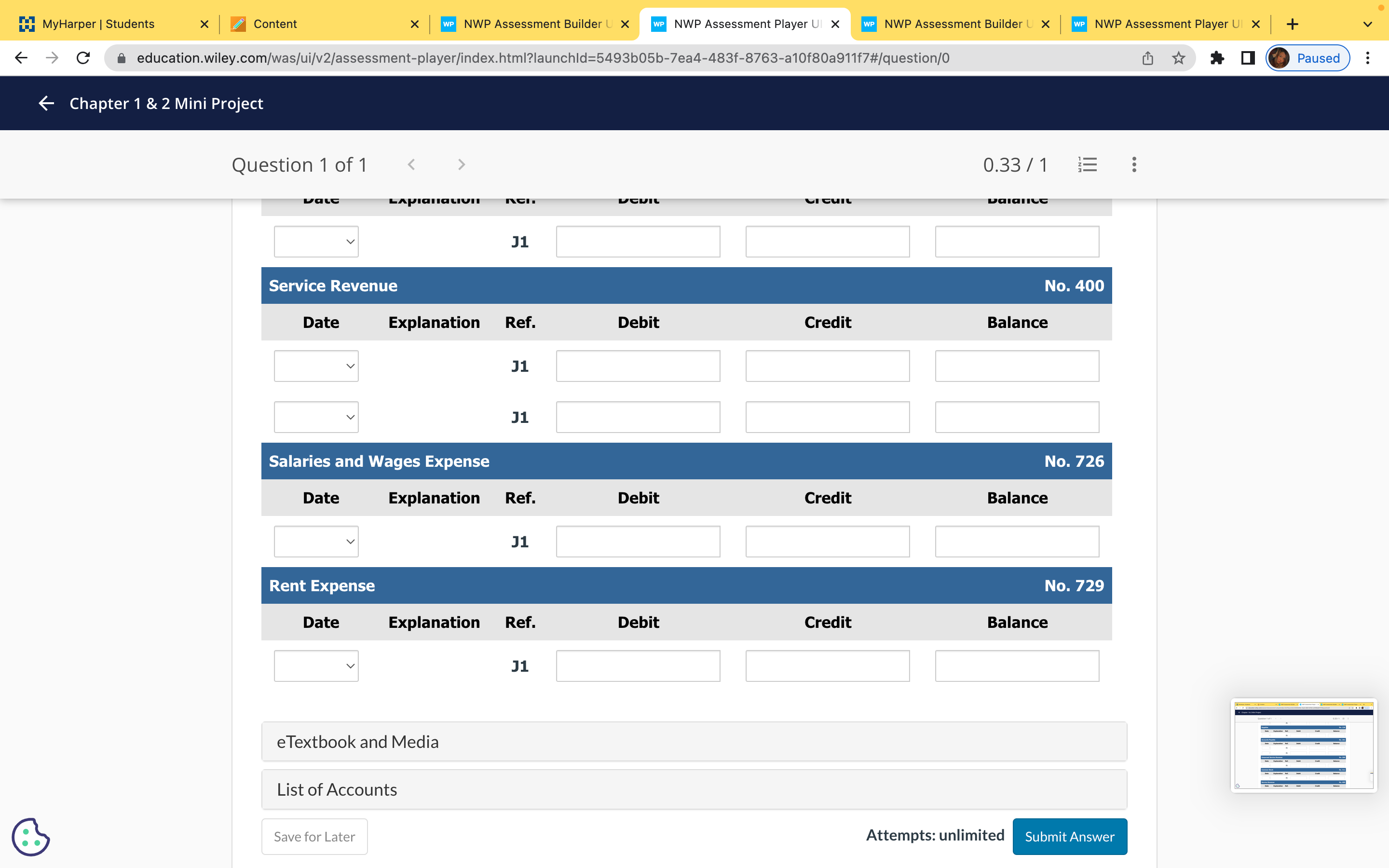 Chapter 1 & 2 Mini Project Question 1 of 1 0.33/ 1