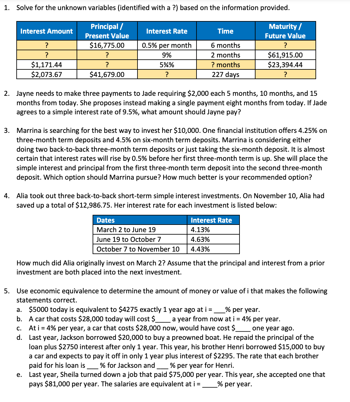 Google spreadsheet or excel Solve for the unknown variables (identified with a