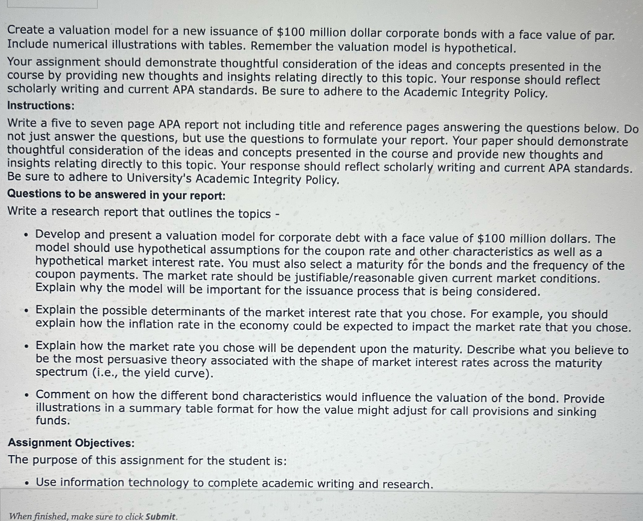 Please help me with this research paper. Create a valuation model for