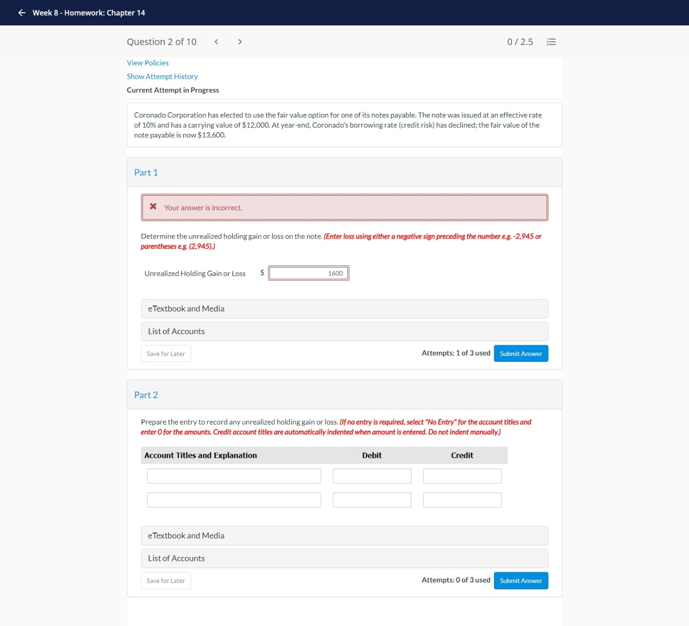  - Week 8 - Homework: Chapter 14 Question 2 of 10