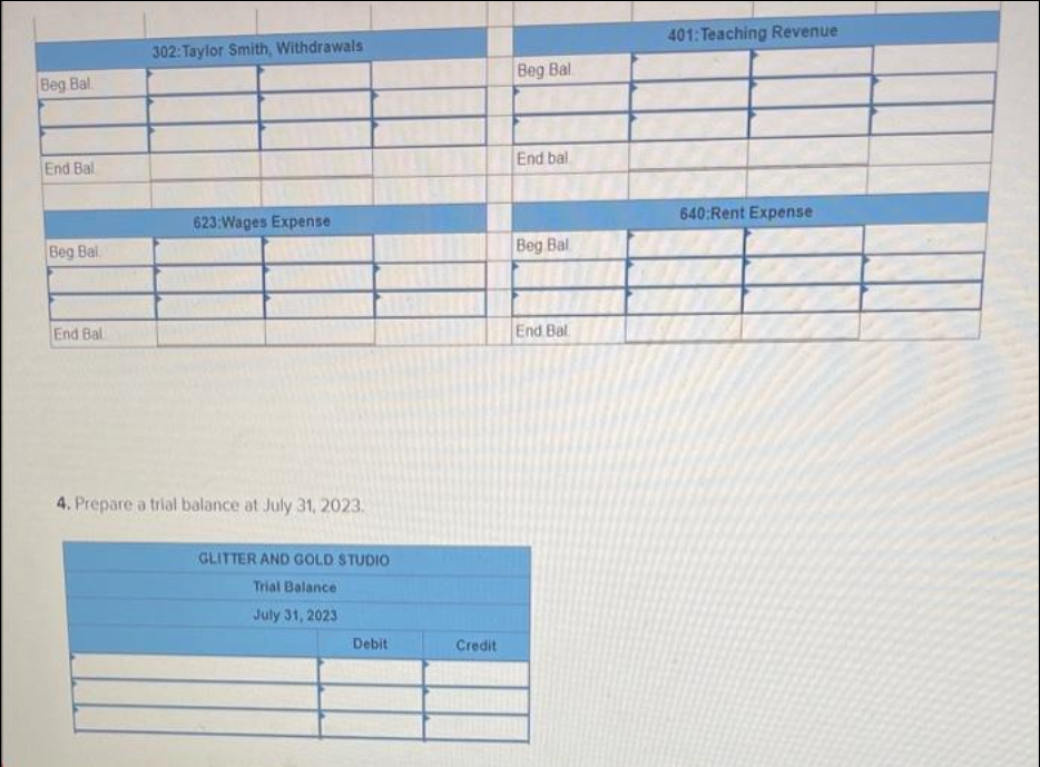 Glitter and Gold Studio, where she teaches singing. The following activities occurred