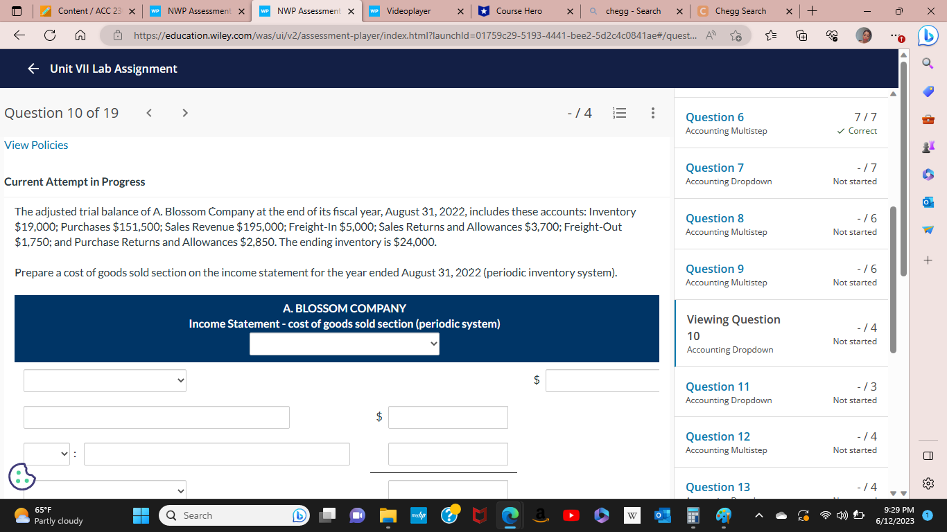  Content / ACC 23 x WP NWP Assessment X WP NWP